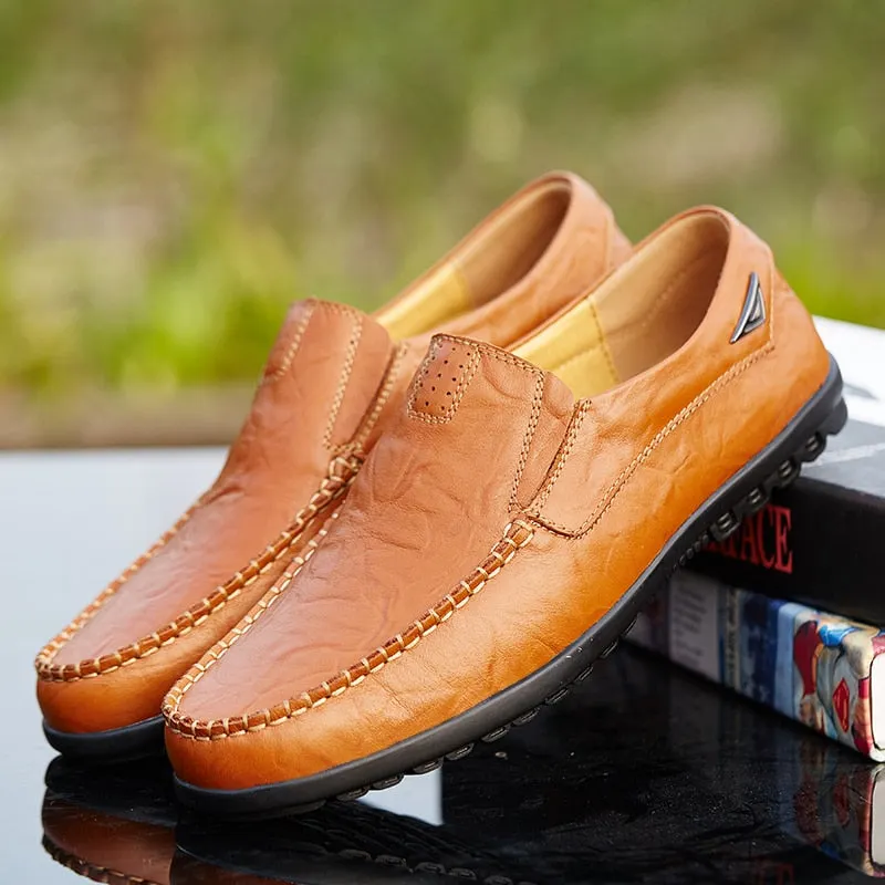 Summer Men Casual Shoes Luxury Brand Genuine Leather Loafers Men Moccasins Breathable Slip on Italian Boat Shoes Plus Size 37-47