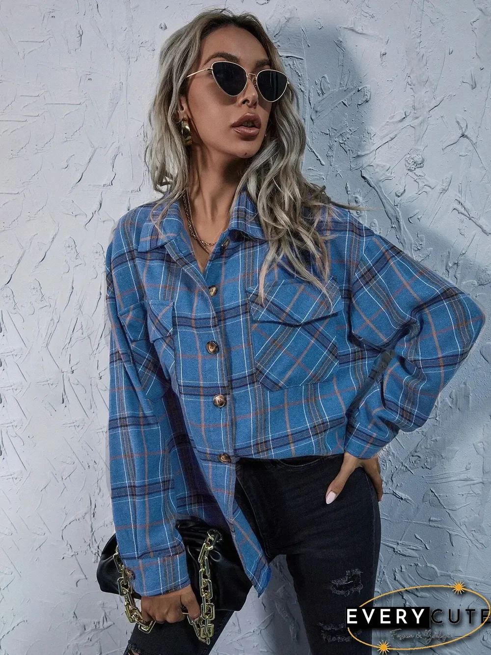 Fashion Plaid Print Button Coat Women