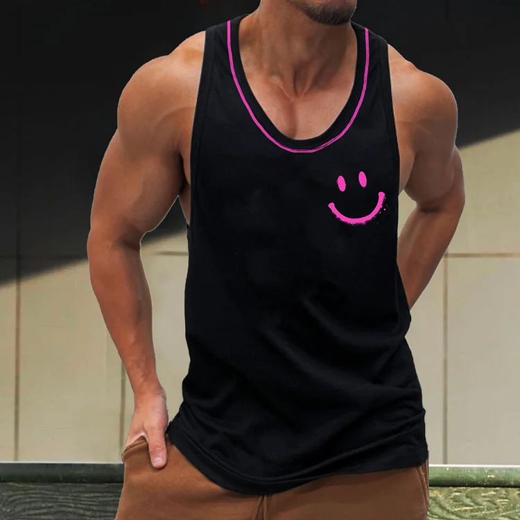 Men's Smiley Face Print Sleeveless Tank Top