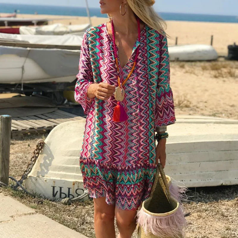 Casual V-neck Print Dress