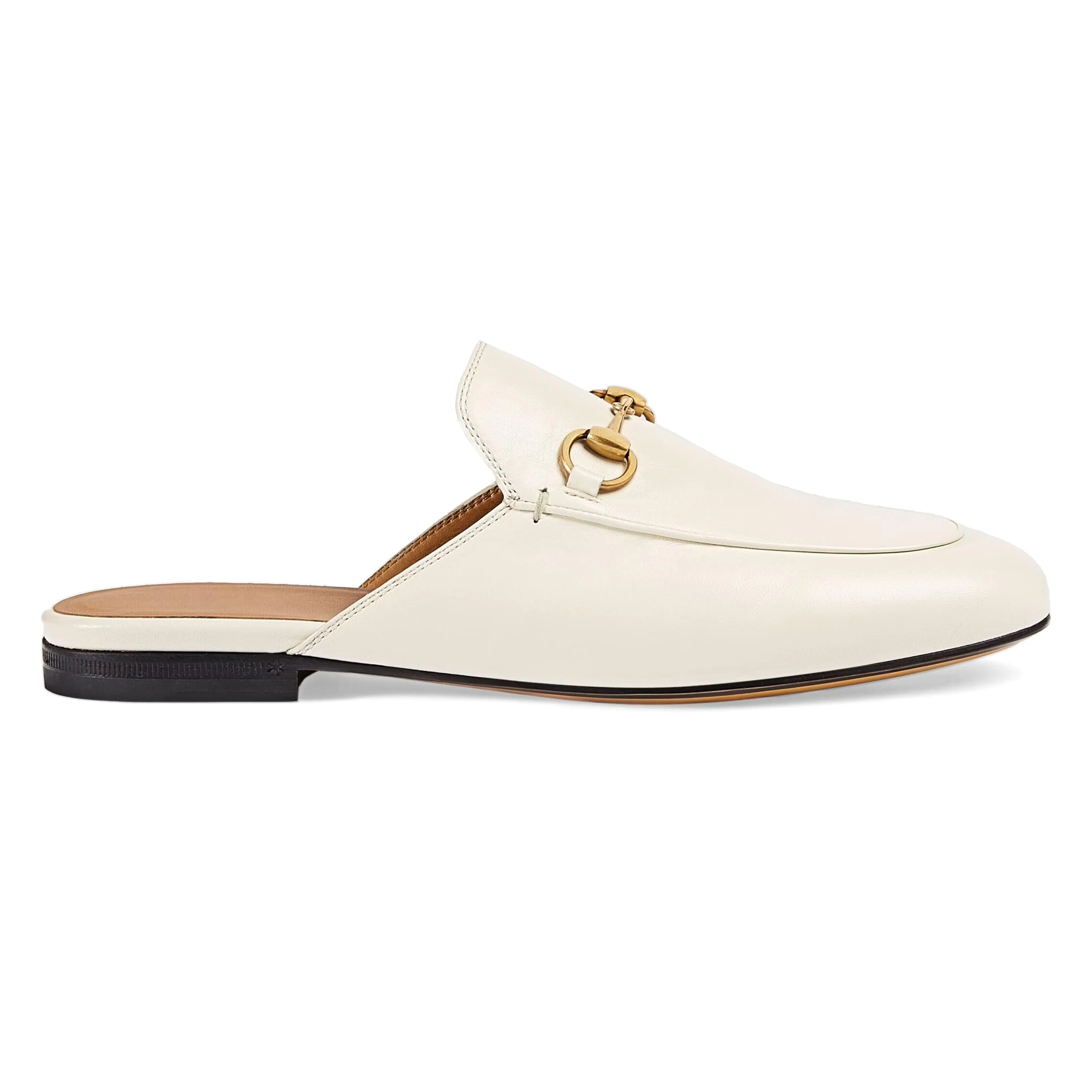 White Classic Metal Buckle Flats Mules Shoes-vocosishoes