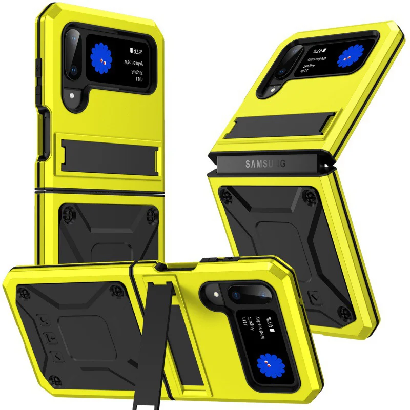 Metal Frame And Back Case Armor All-Inclusive Shockproof Phone Case With Kickstand For Galaxy Z Flip3/Flip4