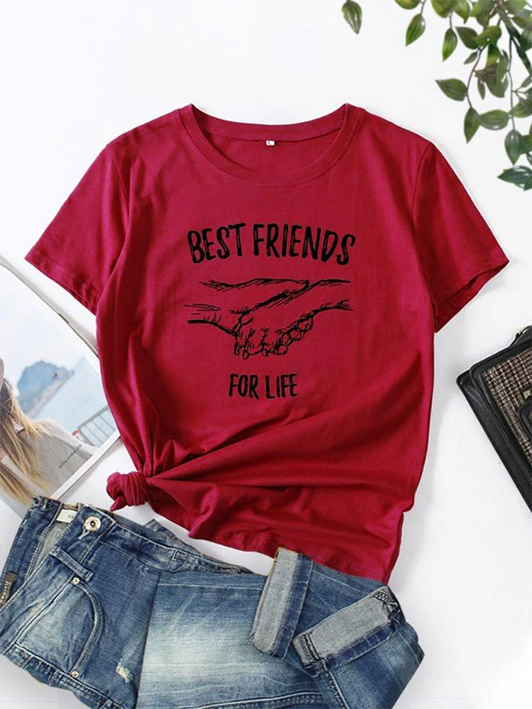 Bestdealfriday Best Friends Graphic Print Short Sleeve Cotton Tee
