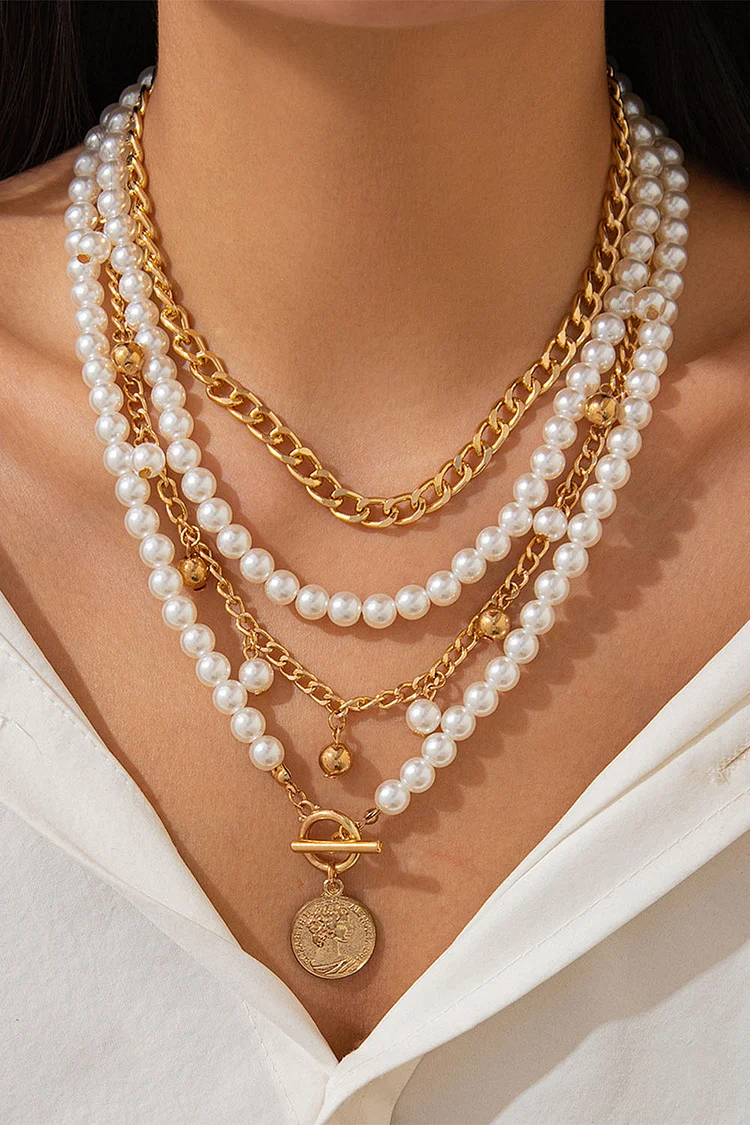 Elegant Gold Multi-Layer Chain Beaded Necklace