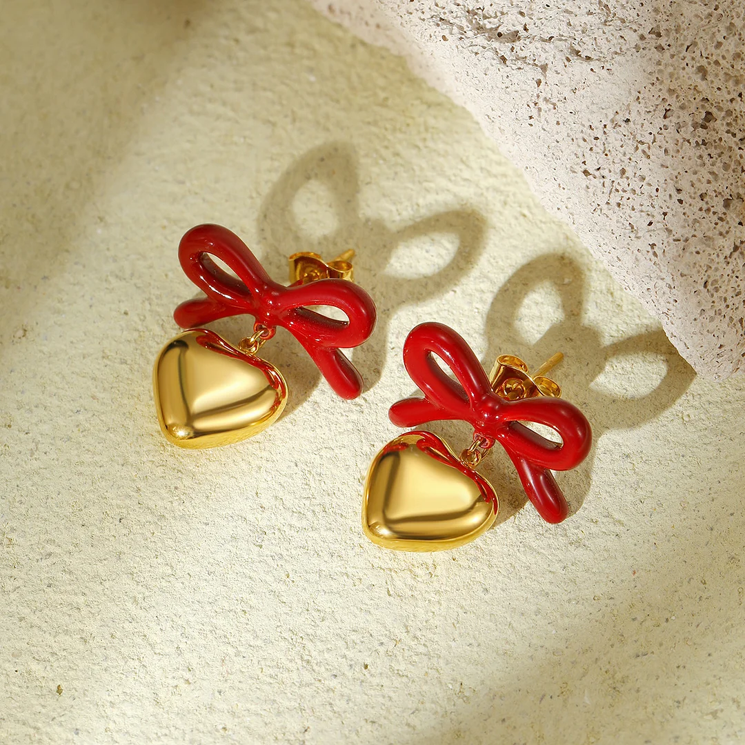 Heart & Bow Titanium Steel Earrings