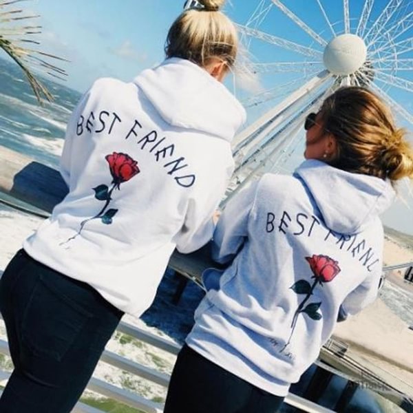Best Friend Matching Couple Sweater Sweatshirt Rose and Letter Print Ladies Ladies BFF Hoodie Friends Top - Shop Trendy Women's Fashion | TeeYours