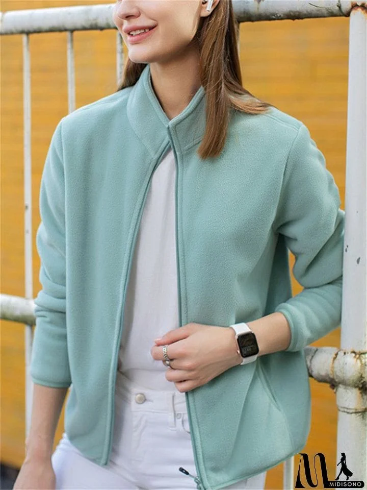 MidiSono - Female Stylish Reversible Stand-up Collar Fleece Jackets