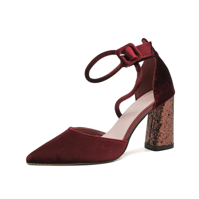 Churchf Churchf Spring / Summer 2023 New Gentle Word Buckle Pointed Heels Thick Heel Sequin Single Shoes Versatile Fashion