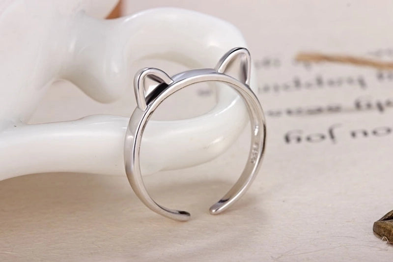 Cute Cat Copper White Gold Plated Open Rings In Bulk