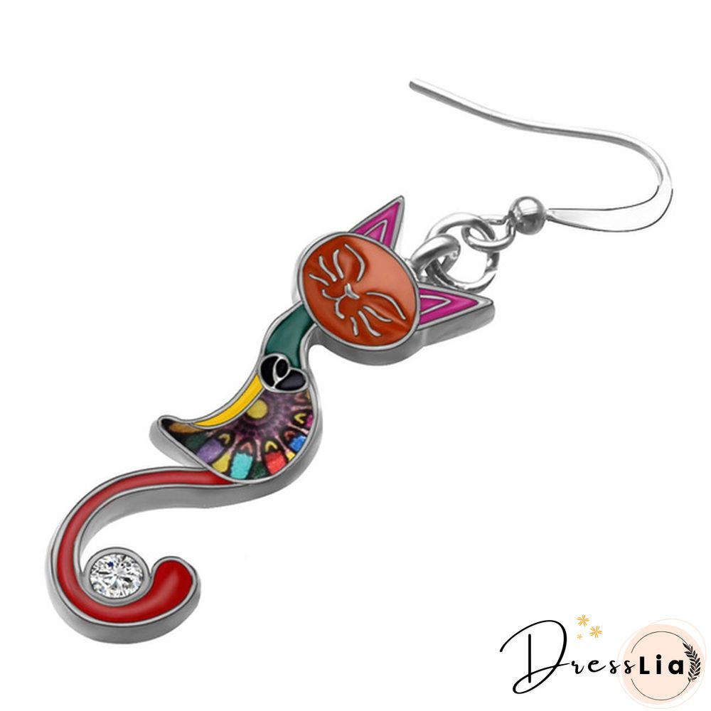 Fashion Animal Enamel Alloy Rhinestone Elegant Closed Eyes Cat Earrings Drop Dangle Earrings For Women Girls Gift Charms Pet Accessories 1 Pair Hot Sale