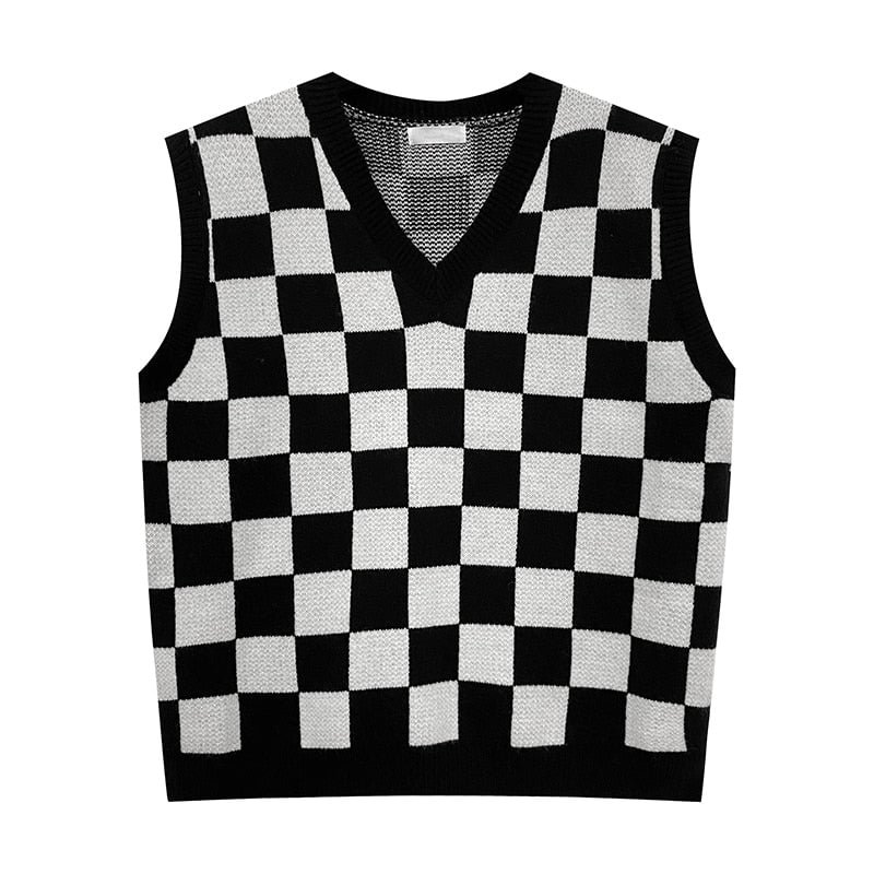 Y2KHoundstooth Vest Pullover Women's Knitted Vest 2022 New Autumn And Winter Loose Korean Outdoor Sweater Waistcoat