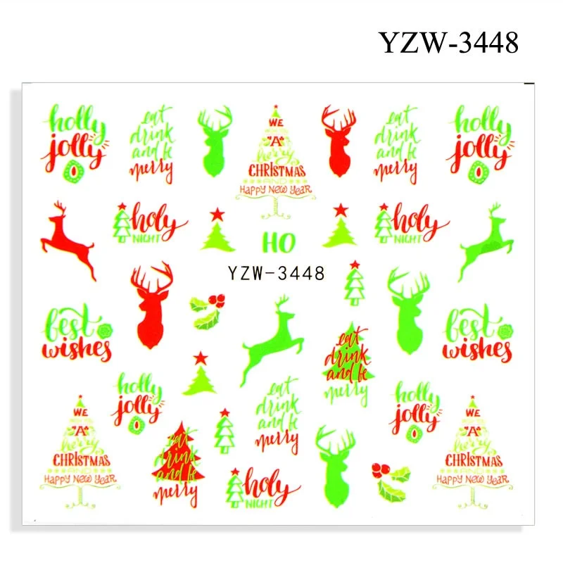 3D Christmas Autumn Winter Nail Sticker Santa Claus Elk Snowman Christmas Tree Star Deer Sliders Manicure Art Gel Polish Decals-Nail Inspo