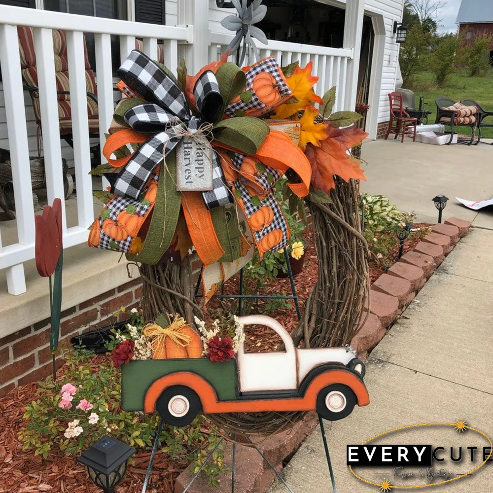 Pumpkin Car Wreath Autumn Harvest Thanksgiving Fall Garland, for Indoor Outdoor Home Car Holiday Halloween Decoration