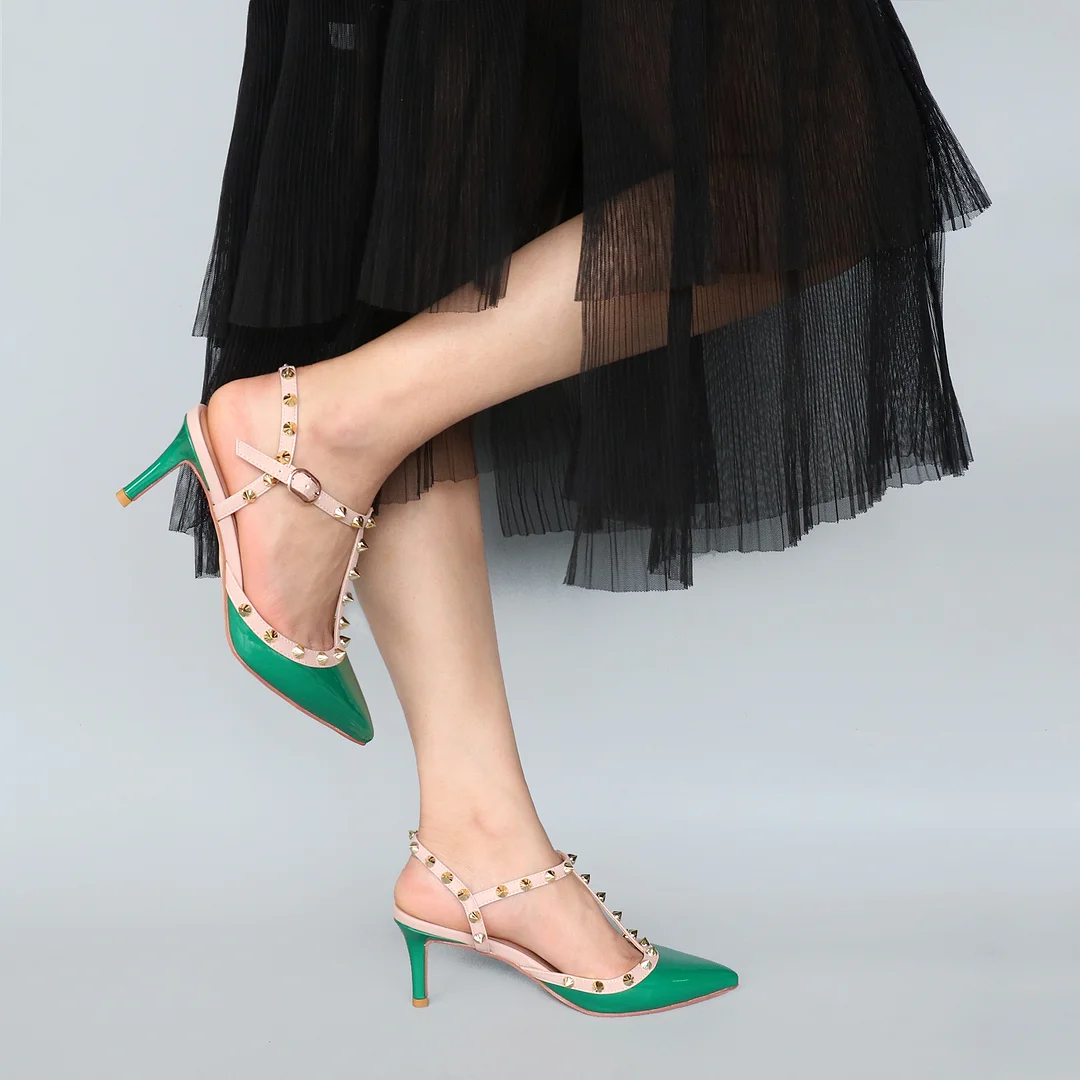 2.36” Kitten Heels Strap Sandals for Women Slingback Pumps Closed Toe Sandals-MERUMOTE