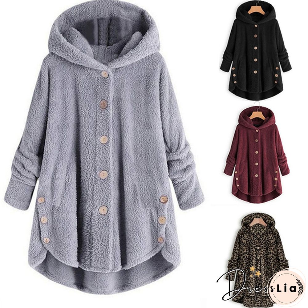 Warm Womens jacket Autumn & Winter Casual Decoration Fleece Hooded Coat Loose Fit Soft