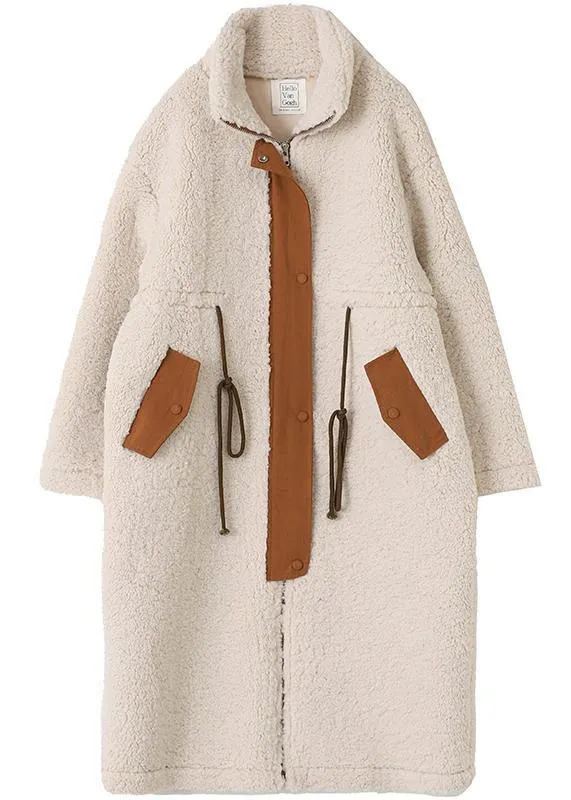 nude Woolen Coats plus size winter coat high neck drawstring jackets(Limited Stock)