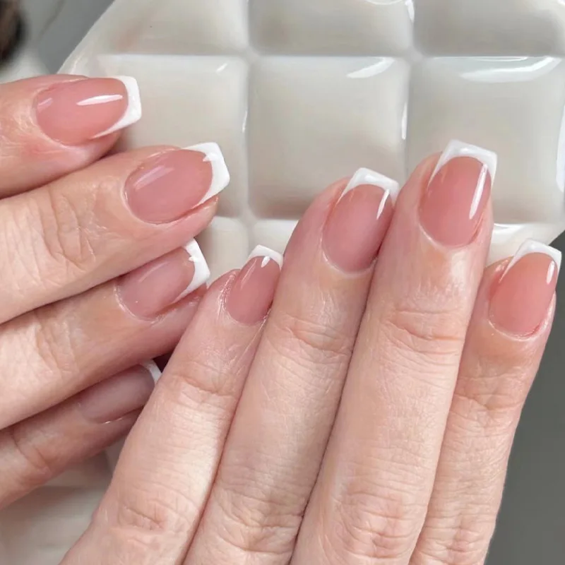 Oncedot Summer Nails Ideas – Minimalist Gradient Nude Short Square Press on Nails  