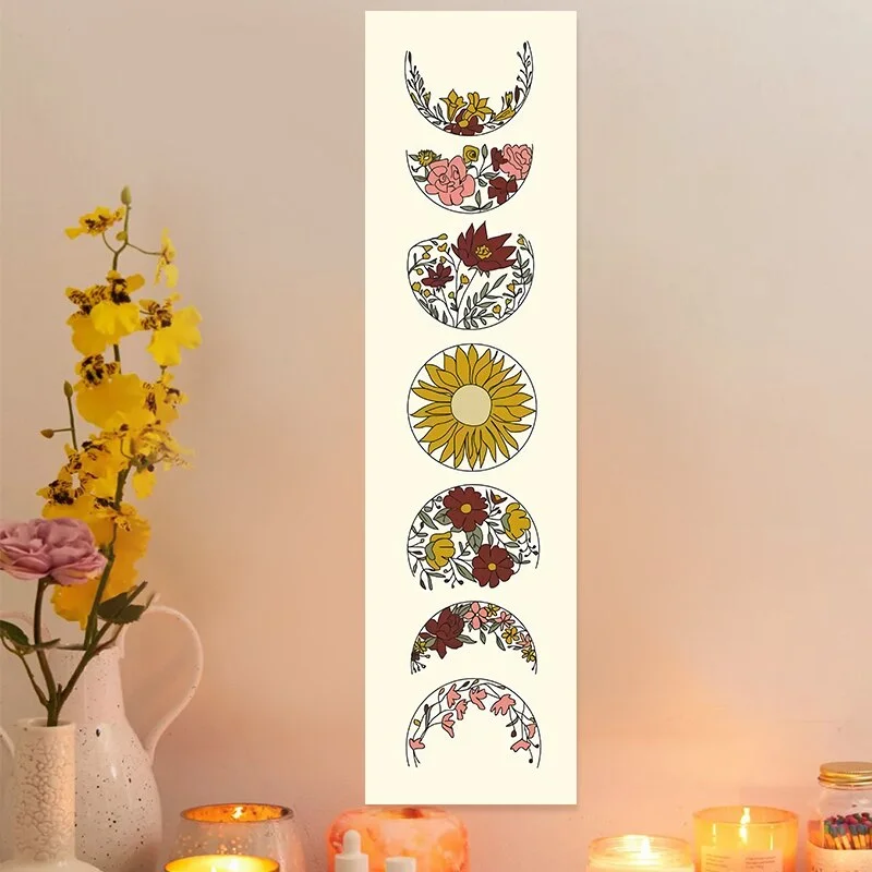 Abstract Art Moon Phase Tapestry Moon Sun Wall Hanging Tapestry Moon Floral Tapestry Wall Hanging for Bedroom Living Room Decor