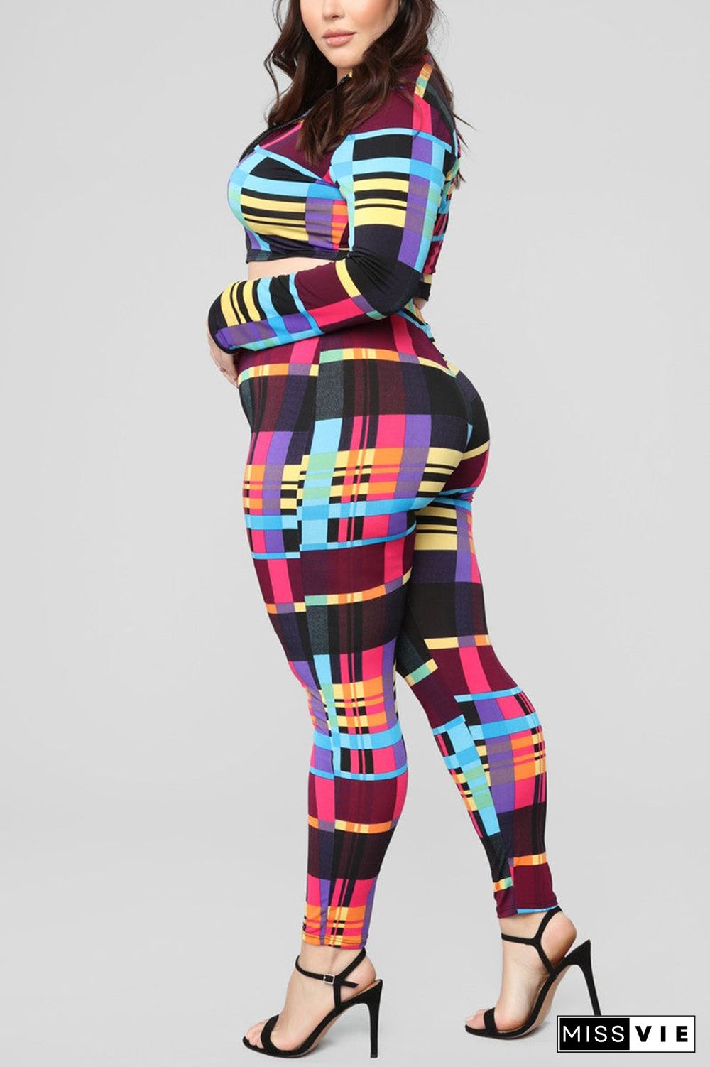 Fashion Sexy Print Basic Zipper Collar Long Sleeve Two Pieces