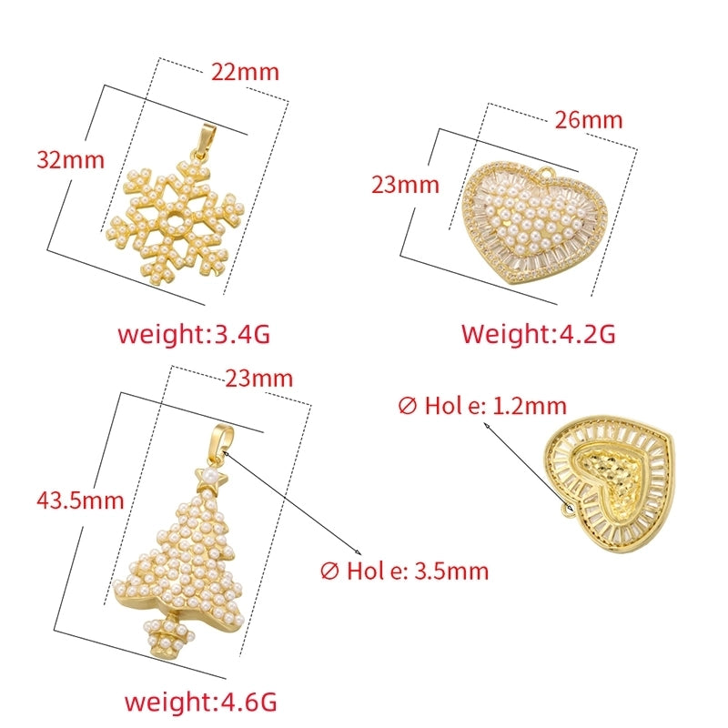 1 Piece 22*32mm Hole 1~1.9mm Hole 3~3.9mm Copper Pearl 18K Gold Plated Christmas Tree Heart Shape Snowflake Pendant Jewelry Accessories