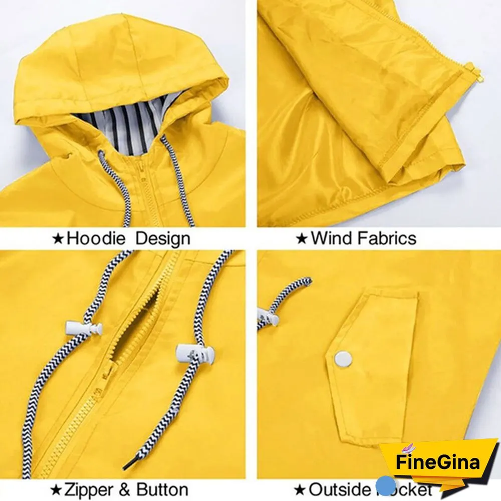 Women Outdoor Waterproof Rain Jacket Running Coat Jackets Climbing Hooded Sleeve Hooded Windbreaker Jacket