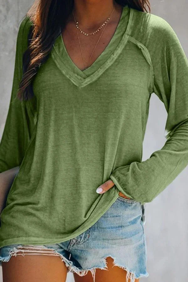 Casual Solid Color V Neck Blouse