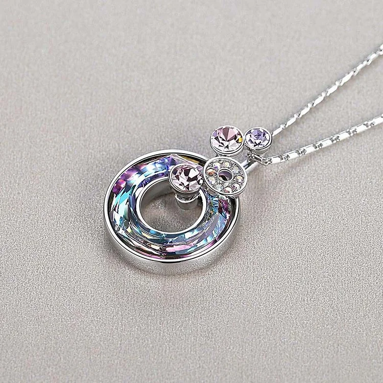 For Granddaughter - S925 I Love You Through and Through Crystal Bubble Round Necklace