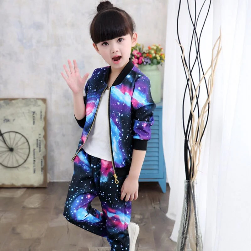 Fashion Girl's Spring Autumn Sport Clothes Set Children KIds Jackets Coats Long Pants 2pcs Trucksuit Clothing for 2 4 6 8 Years