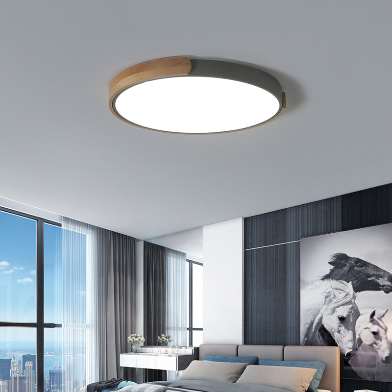 Grey Led Ceiling Light With Simplicity Acrylic Flush Mount And Wood Accents / 10.5&rsquo; Warm
