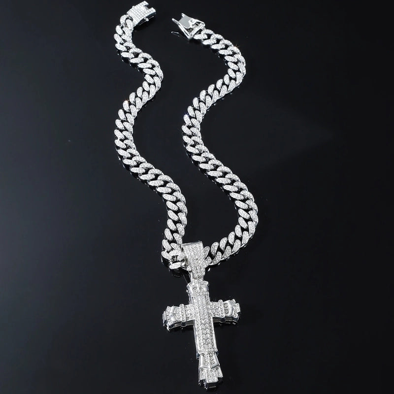 Hip-hop Cross Alloy Plating Inlay Rhinestones Men’s Pendant Necklace