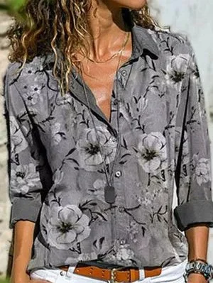 Vintage Floral Printed Loosen Long Sleeve Blouse