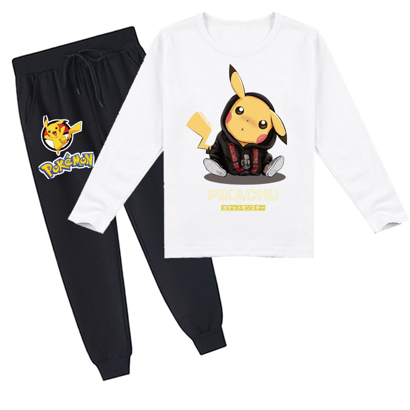 Mayoulove Pikachu Kids Long Sleeve T-Shirt and Pants Set | Cute Pikachu Print | Comfortable & Stylish | Perfect for Boys and Girls Aged 3-8 | Kids Fashion-Mayoulove