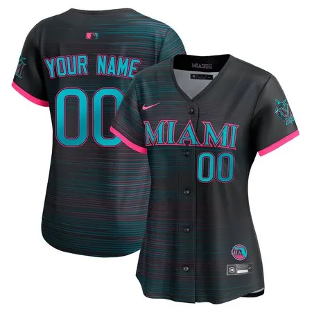 Women's Miami Marlins Custom Black 2025 City Connect Limited Jersey