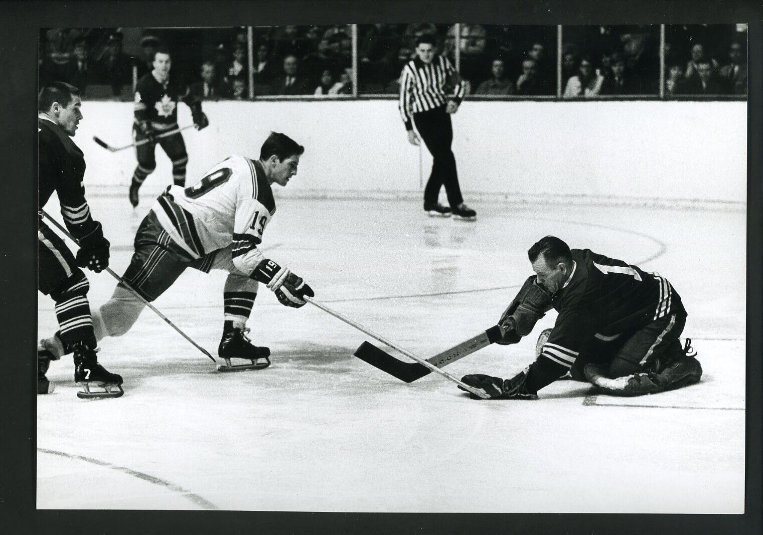 Jean Ratelle & Johnny Bower Press Original Photo Poster painting New York Rangers Maple Leafs