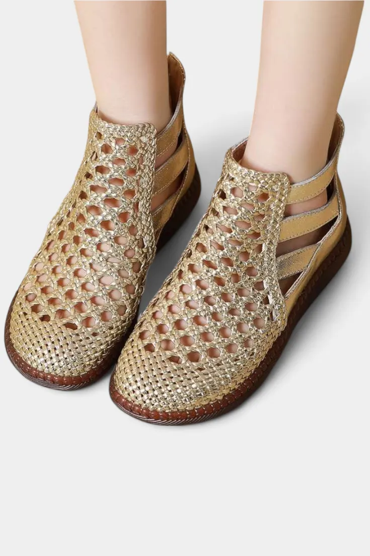 Open-Weave Ankle Boots with Strappy Detail
