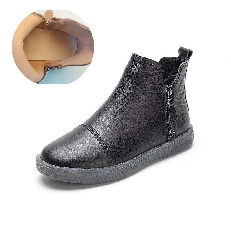 Fujin Spring Genuine Leather Cow Women Ankle Boots Waterproof Slip on Super Comfortable Booties Autumn Winter Shoes Non Slip