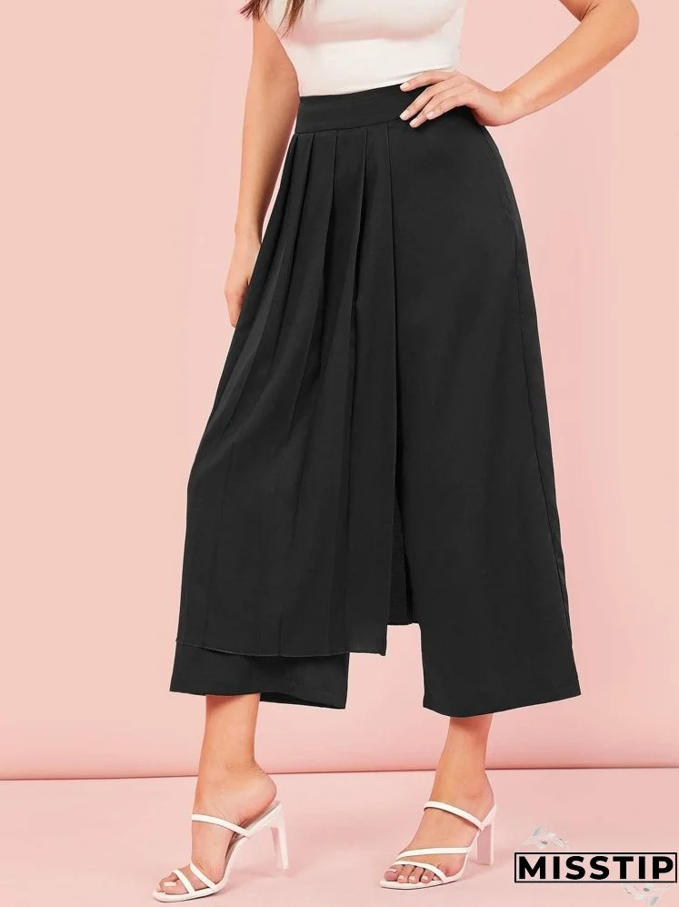Pleated Foldover Wide Leg Cropped Pants