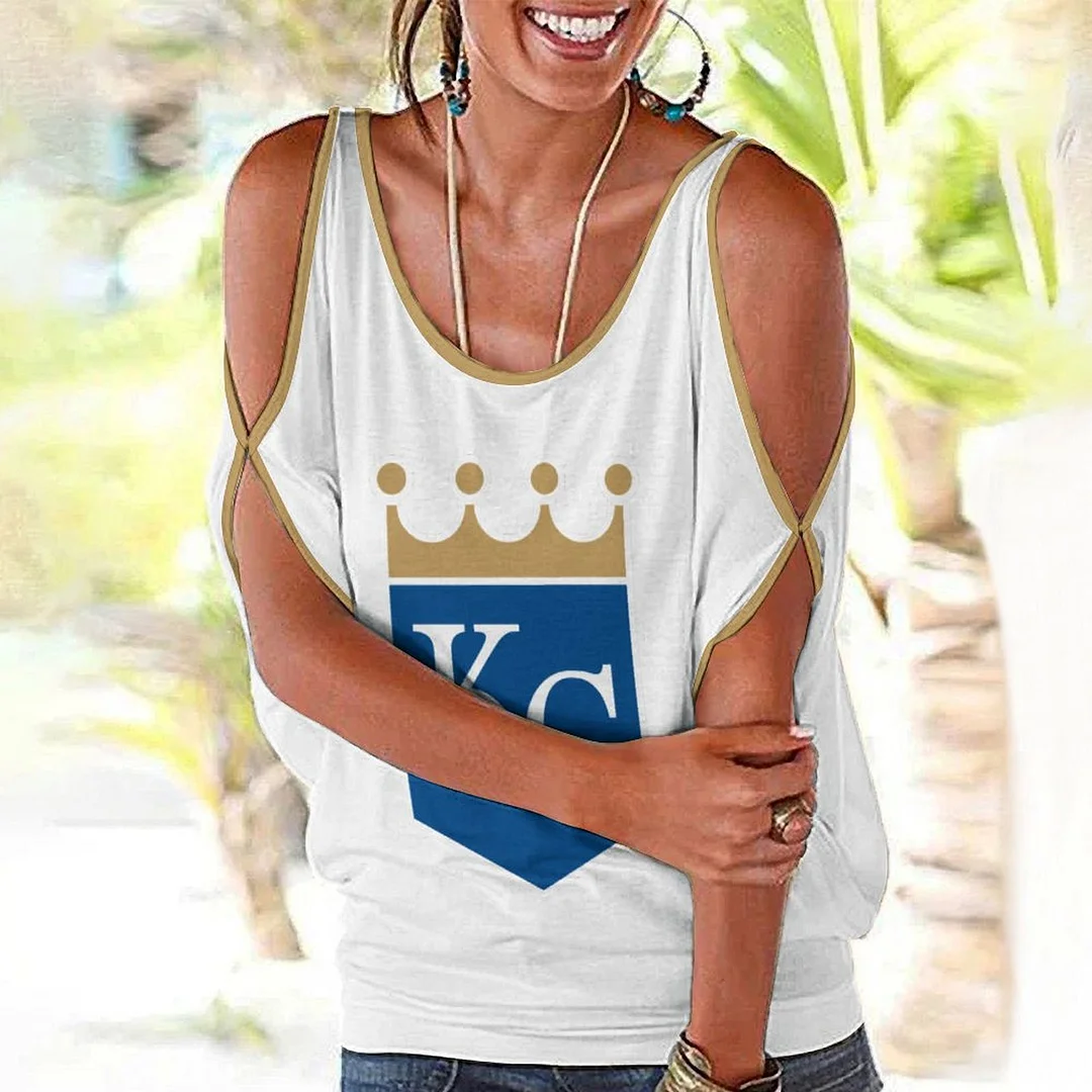 Shoulder Off  Loose Short Sleeve Casual T-shirt for Women Printed with Pattern,Blue,Light Blue,Gold,White
