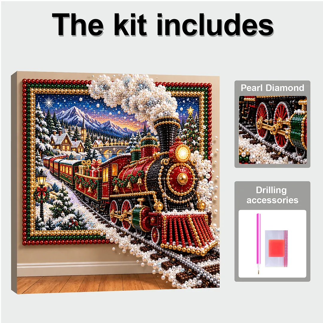 Framed Pearl Painting Kit Steam Train Christmas 11.81x11.81in