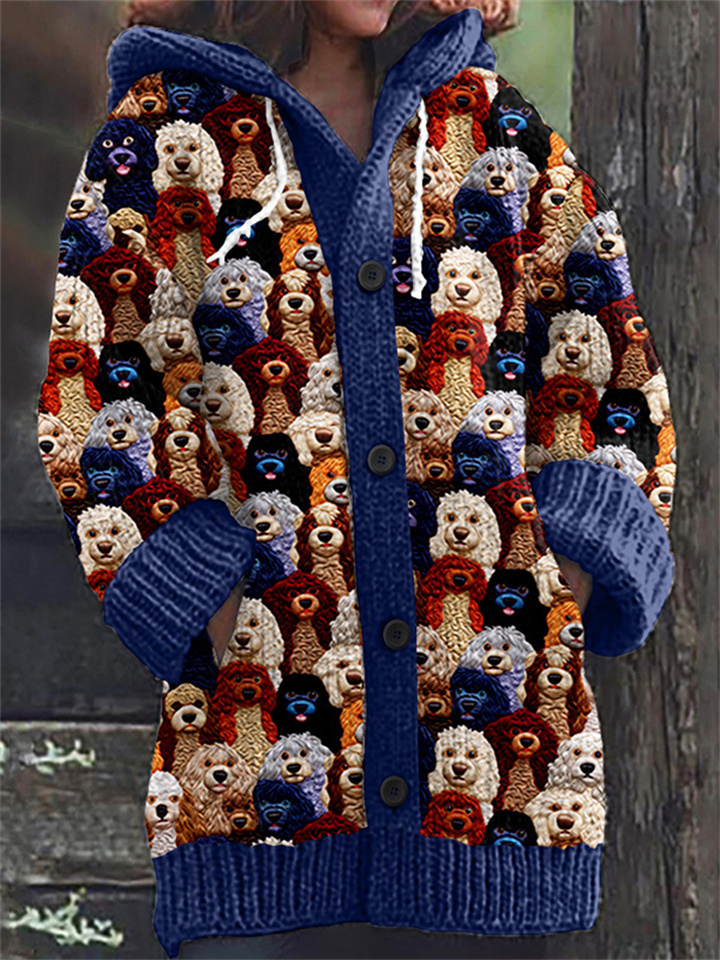 Women's Retro Jacquard Winter Coat Thickened Fall and Winter Animal Print Cardigan Sweater