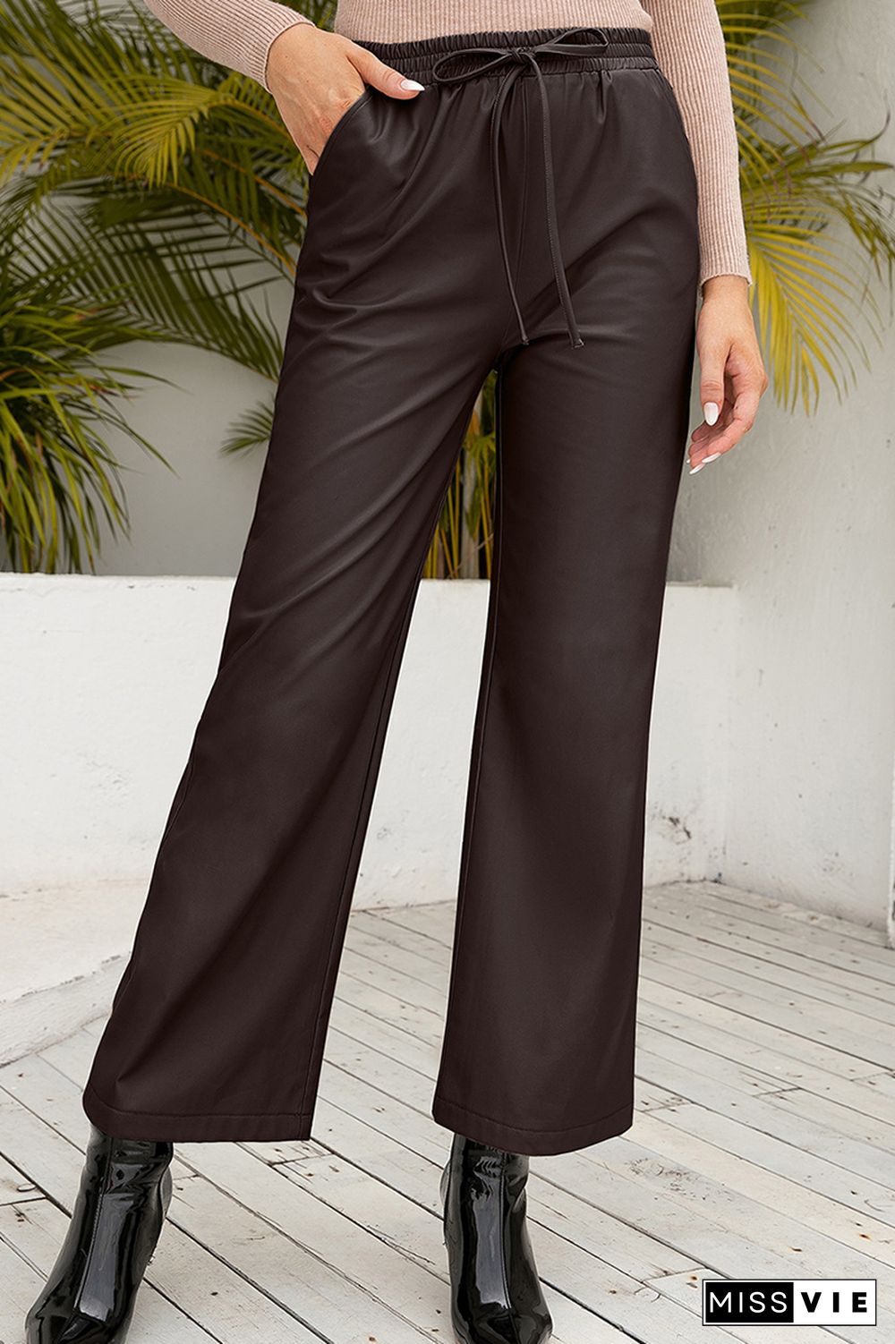 Casual Elegant Solid Split Joint Pocket Loose Wide Leg Solid Color Bottoms