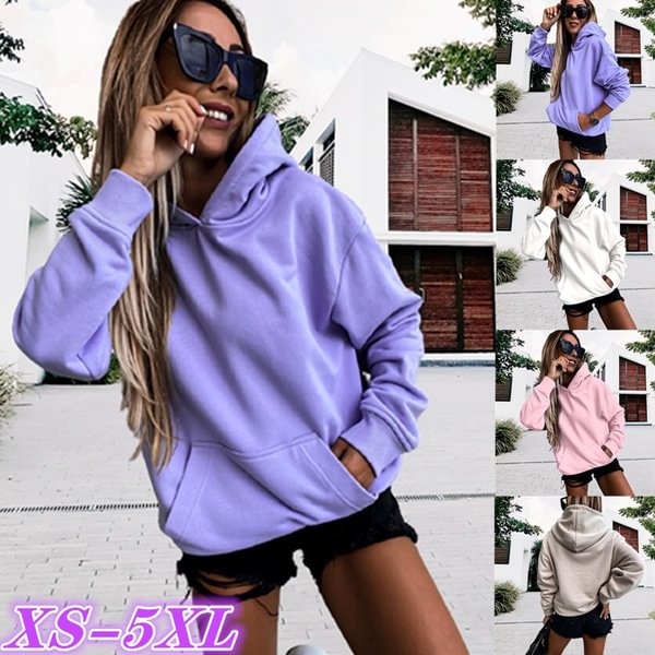 Women Autumn Winter Casaul Solid Color Hooded Sweatshirts Cute Long Sleeves Loose Coat Hooded Tops for Girls
