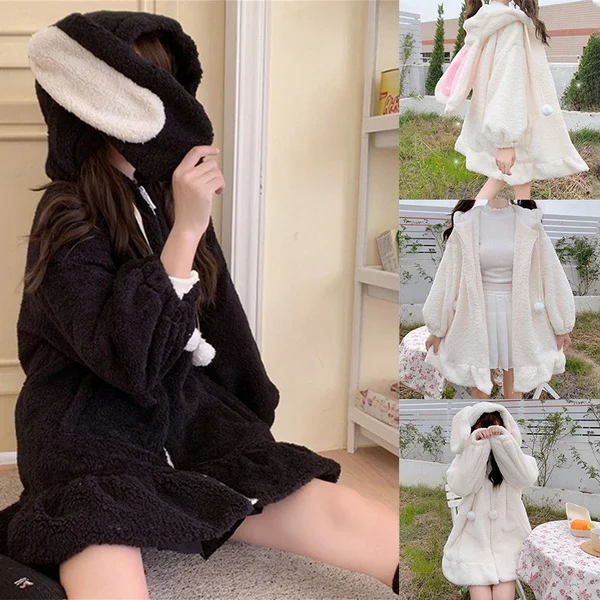 Women's Fashion Winter Plus Velvet Padded Sweatshirt Long-Sleeved Cute Warm Zipper Hoodie