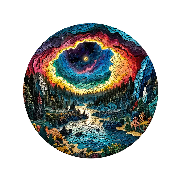 Forest Night - Round Wooden Jigsaw Puzzle