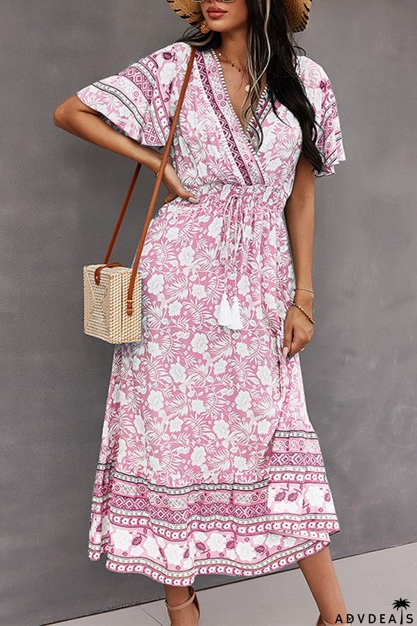 Spring/Summer V-Neck Tie Boho Dress