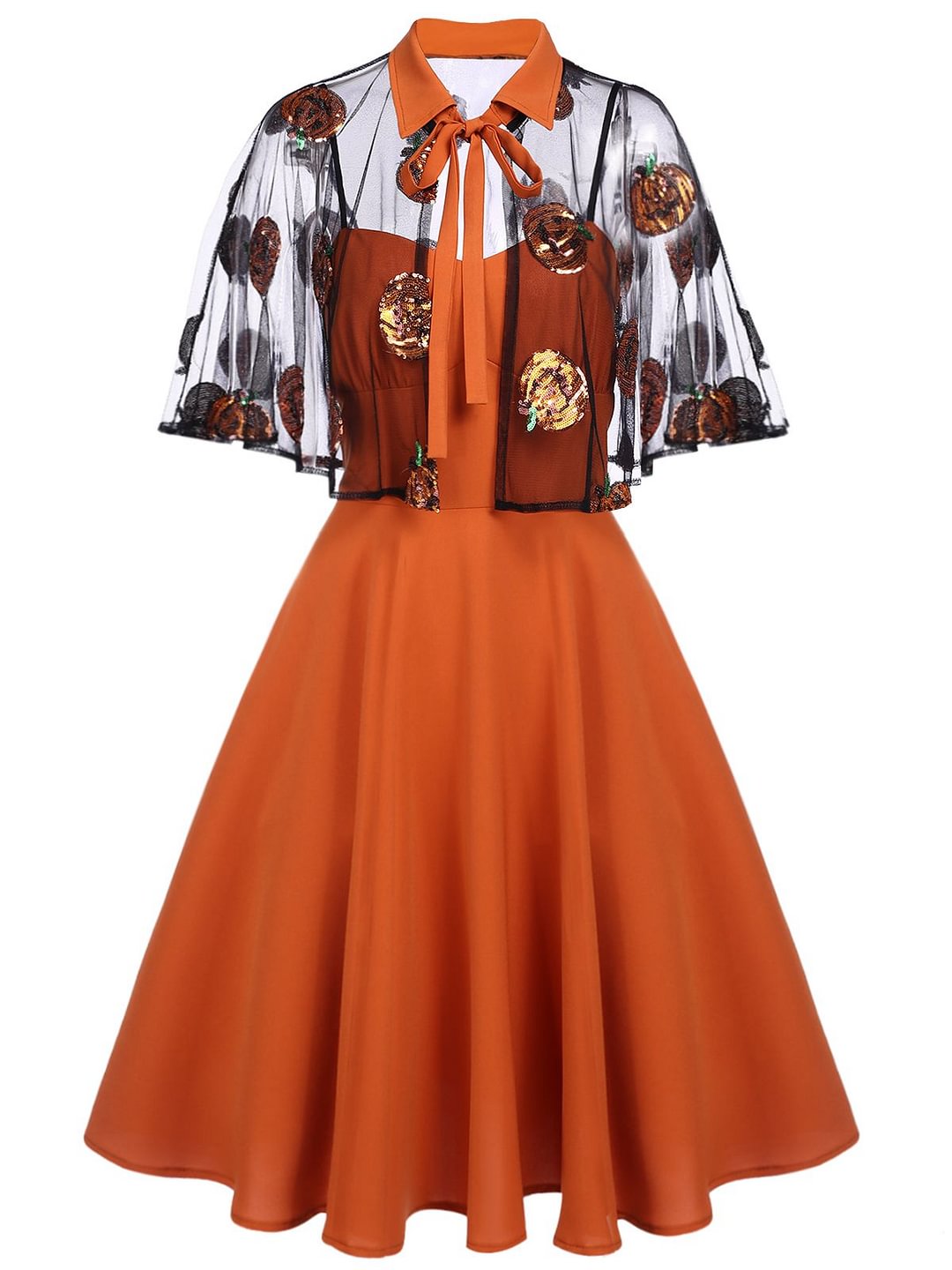 [Pre-sale] Orange 1950s Cape Pumpkin Swing Dress