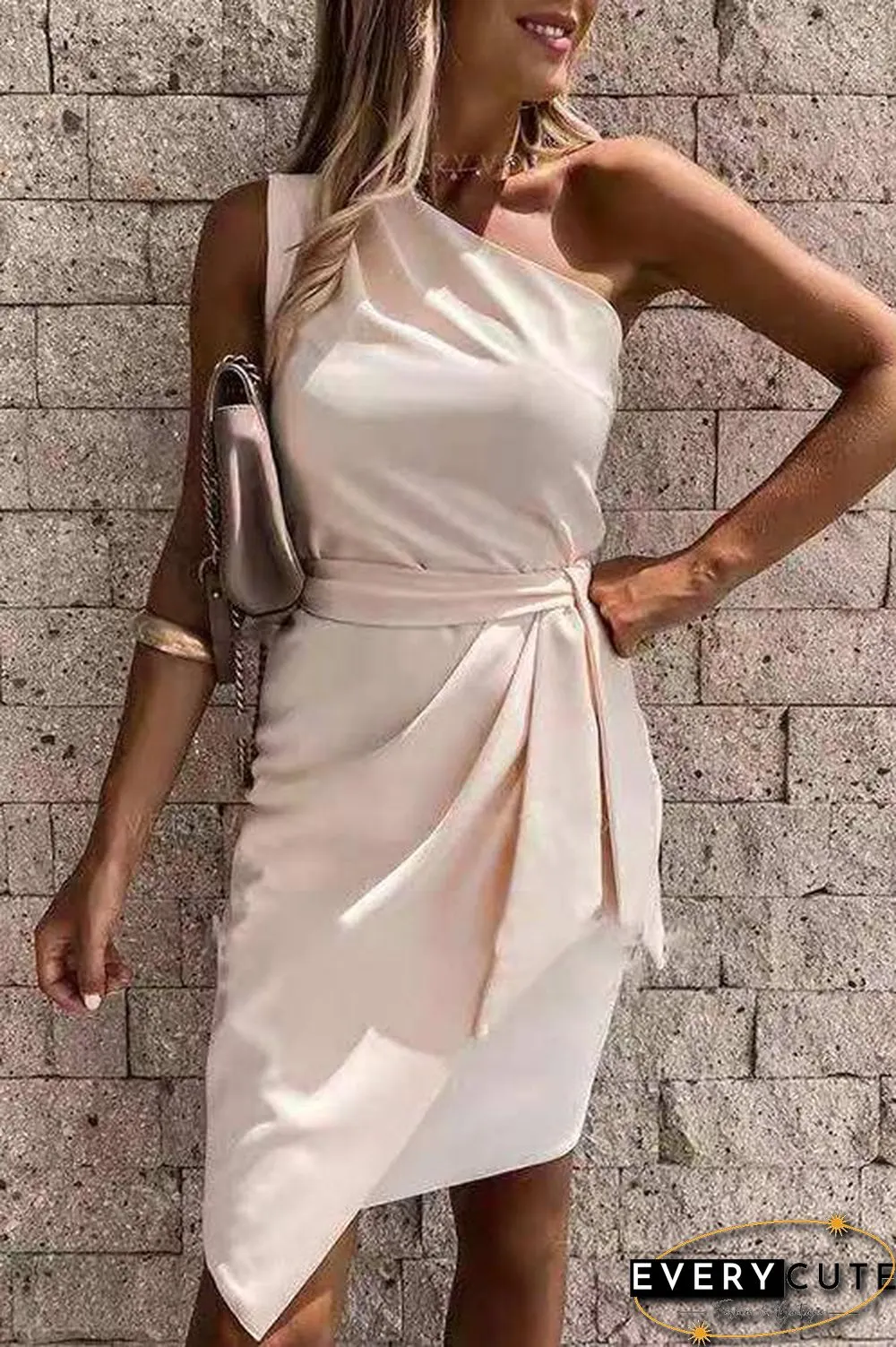 One Shoulder Belted Mini Dress