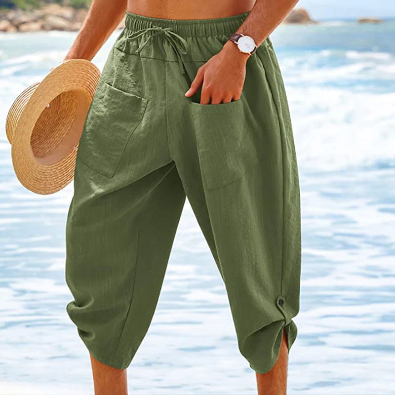 Vintage Linen Drawstring Pants &ndash; Men&rsquo;s Lightweight Cropped Pants