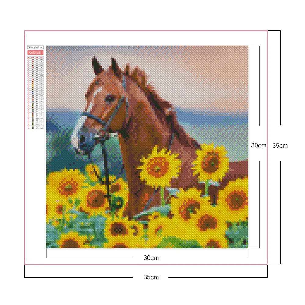 Full Square Diamond Painting 35*35cm - Red Horse In Sunflower Field