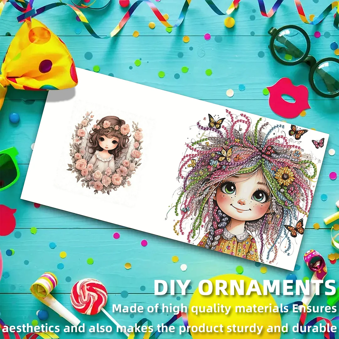 6pcs Girl DIY Diamond Art Greeting Cards Thank You Cards and Holiday Blessings(Blank Inside)